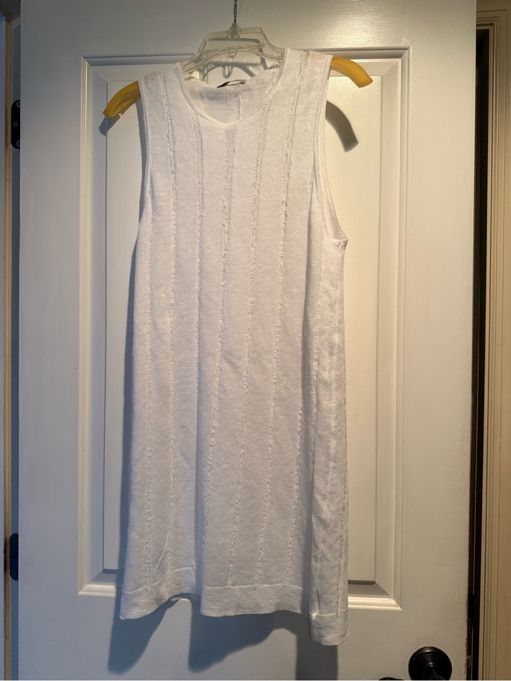 Sleeveless White Knit Shift Dress — Clean Minimalist Style